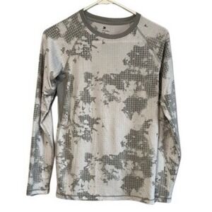 All In Motion Boys Long Sleeve Performance Shirt Grey White Camo Grid Size L